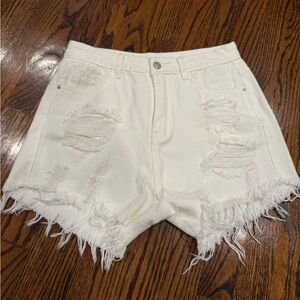 SHEIN Distressed White Denim Shorts